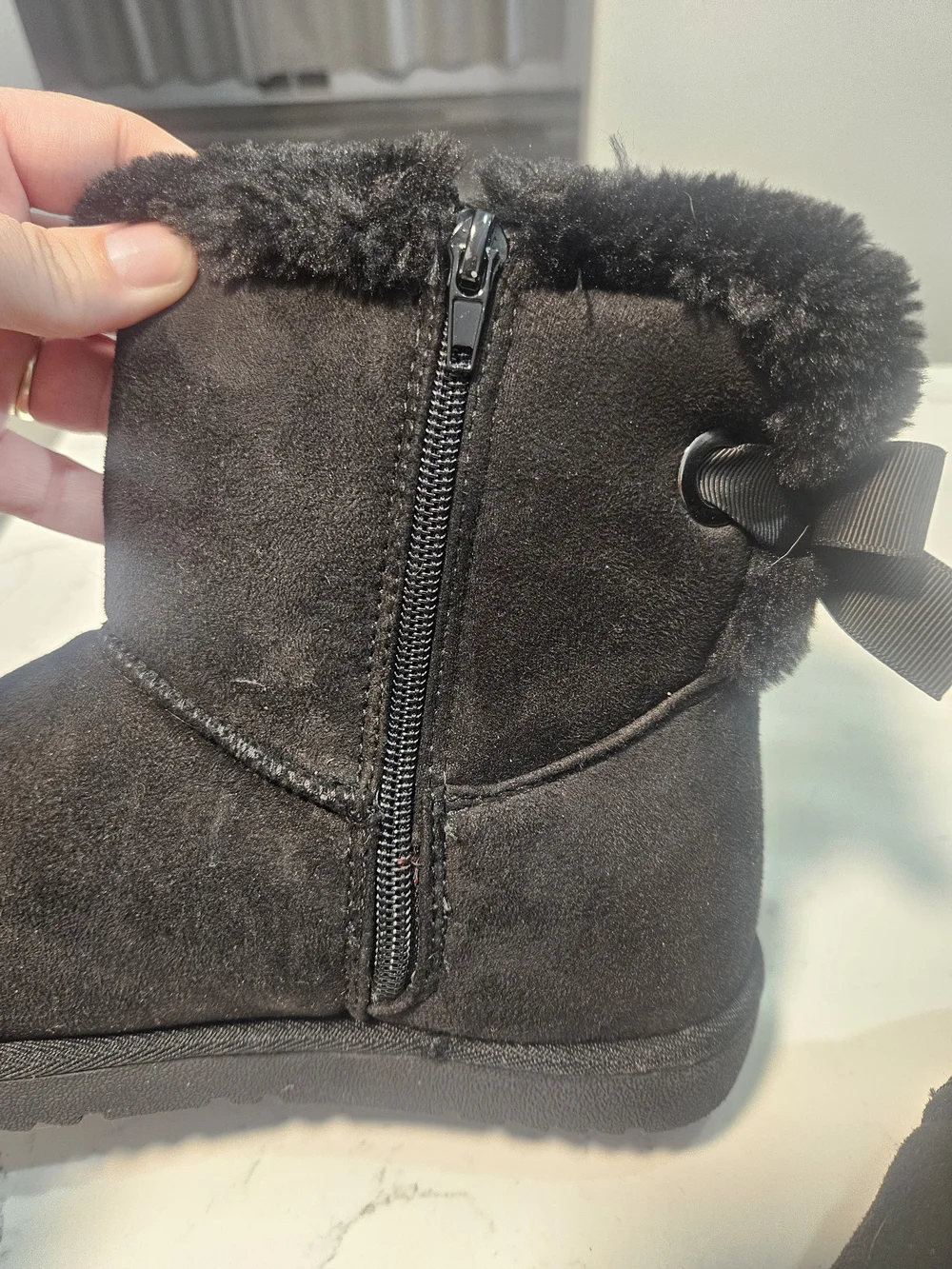 Black Fuzzy Boots With Bows